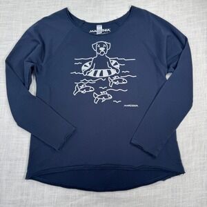 Marushka Navy Blue Women S Dog Fish Graphic Handprint Sweatshirt Nautical Lounge